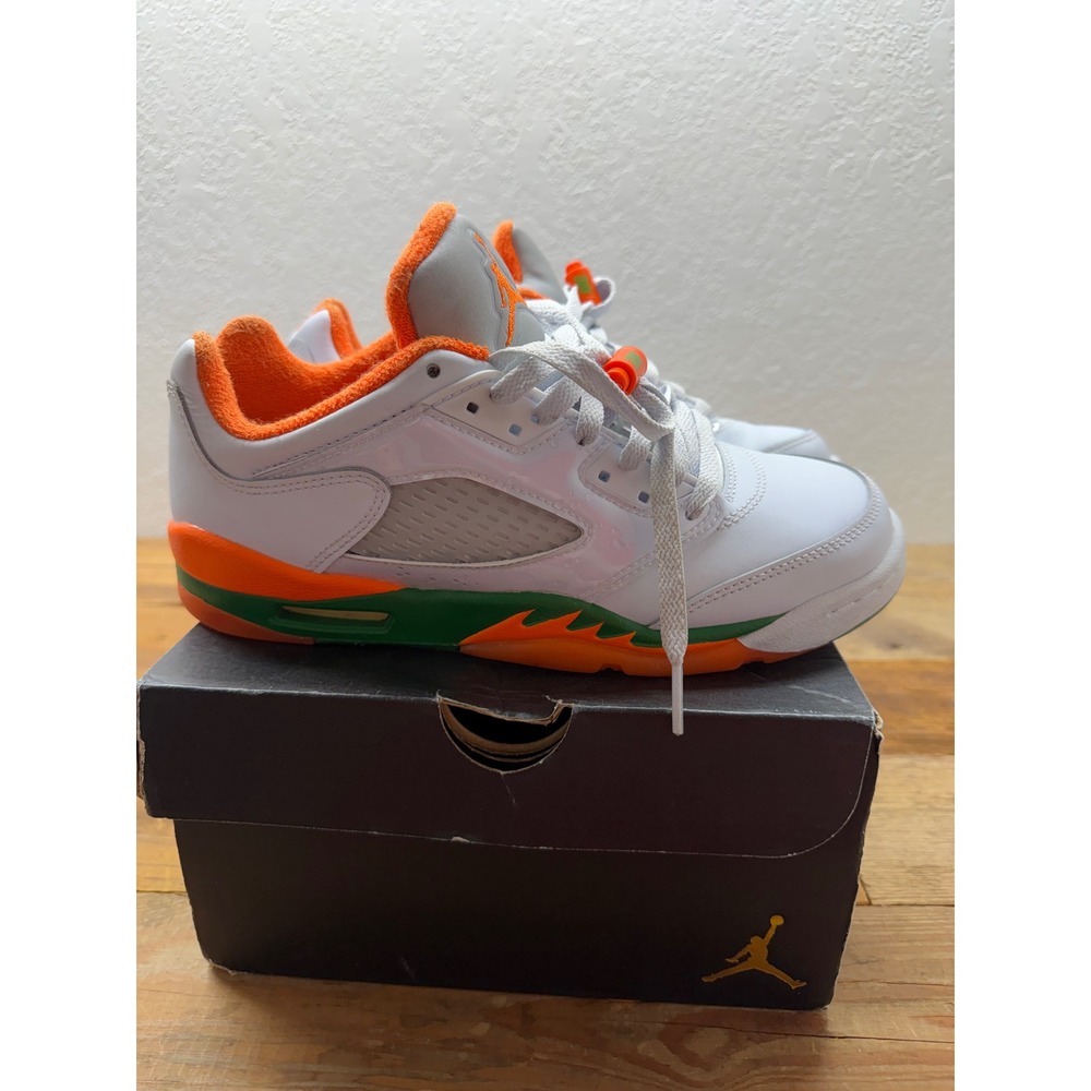 Air 5 Retro Low GS Football Grey Brilliant Orange FQ1293-018 Size 6.5Y - Picture 3 of 8